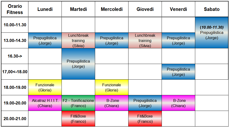 orari fitness corsi body club 2024 2025